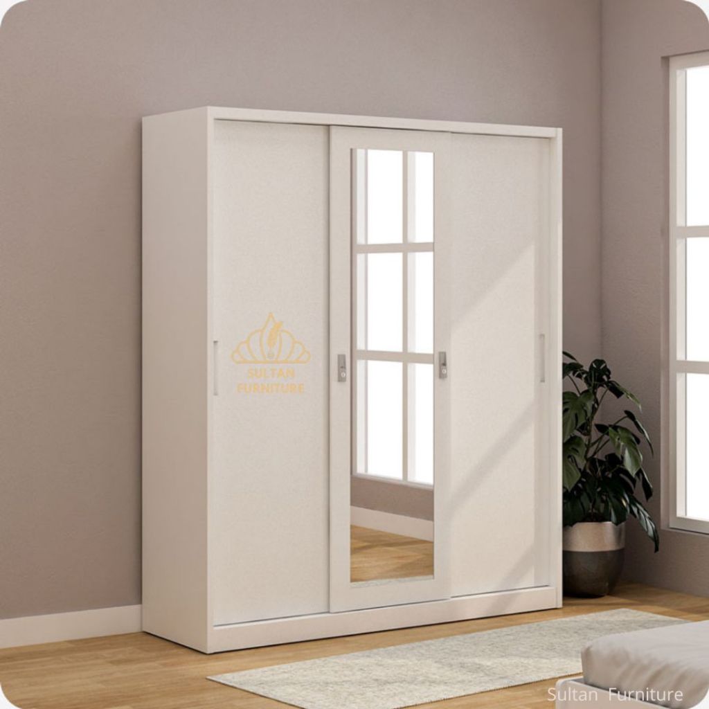 PIRA 160 MWDSL - LEMARI PAKAIAN BESI 3 PINTU FULL GESER / LEMARI MODERN MINIMALIS / LEMARI PUTIH ELE