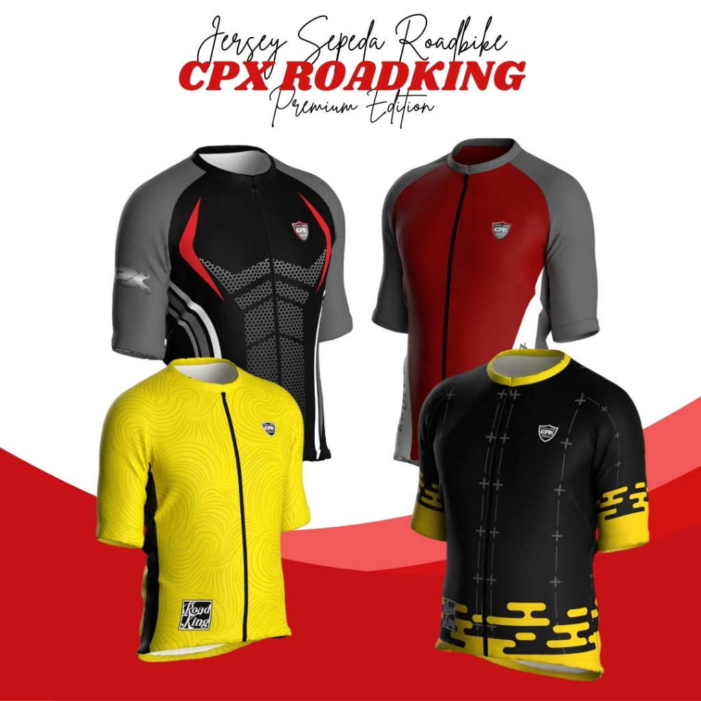 CPX Roadking Jersey Sepeda Pria Lengan Pendek Gowes Seli Dryfit Berpori Saku Belakang Full Resleting