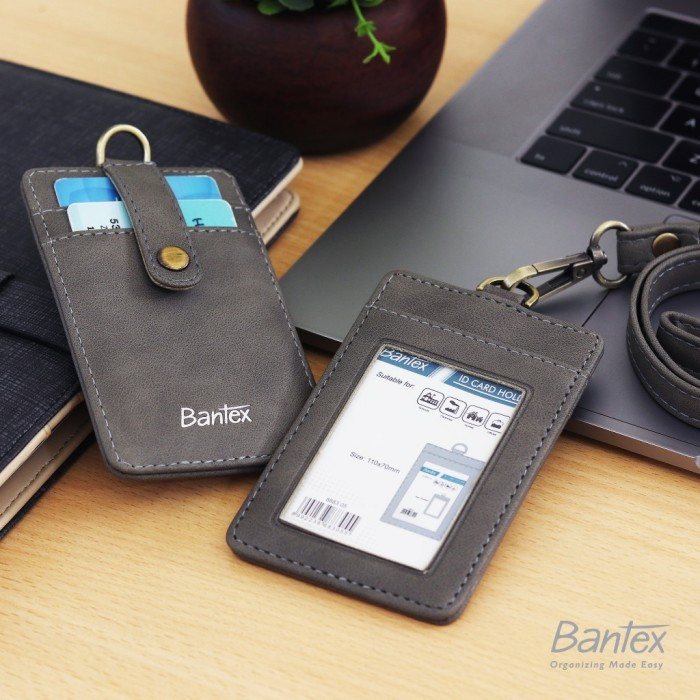 

Bantex Leather Name Tag / ID Card Holder Button Kulit Sintetis Lanyard Tali Warna Grey #8883