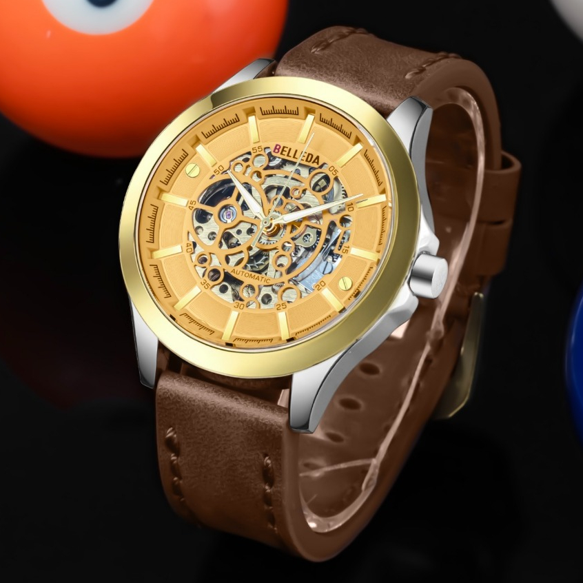 Jam Tangan Belleda 9394 Tali Kulit Mesin Otomatis Anti Air 3Atm Man Watches Original Populer