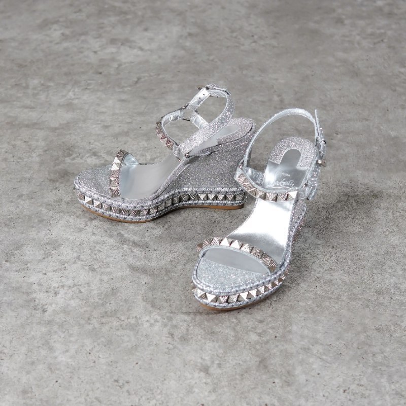 Sepatu CL LOUBOUTIN PYRACLOU 11CM SILVER SPIKE WEDGES 100% ORIGINAL