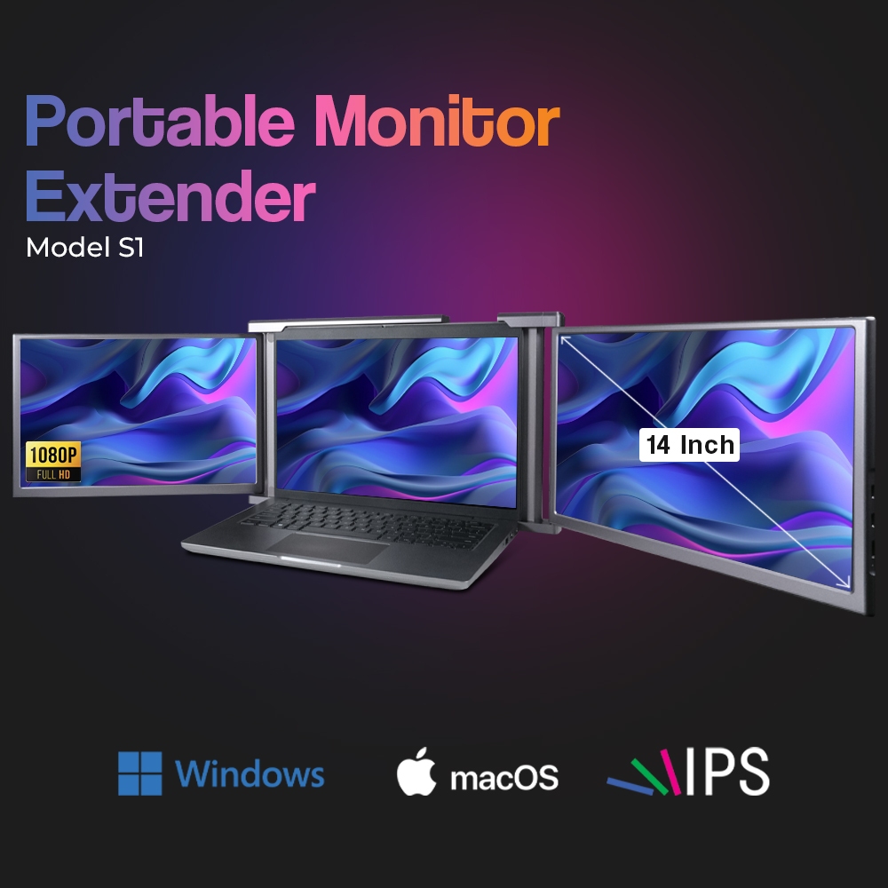 Portable Monitor Tambahan Dual Screen Extender 14 Inch IPS 1080P Aibecy S1