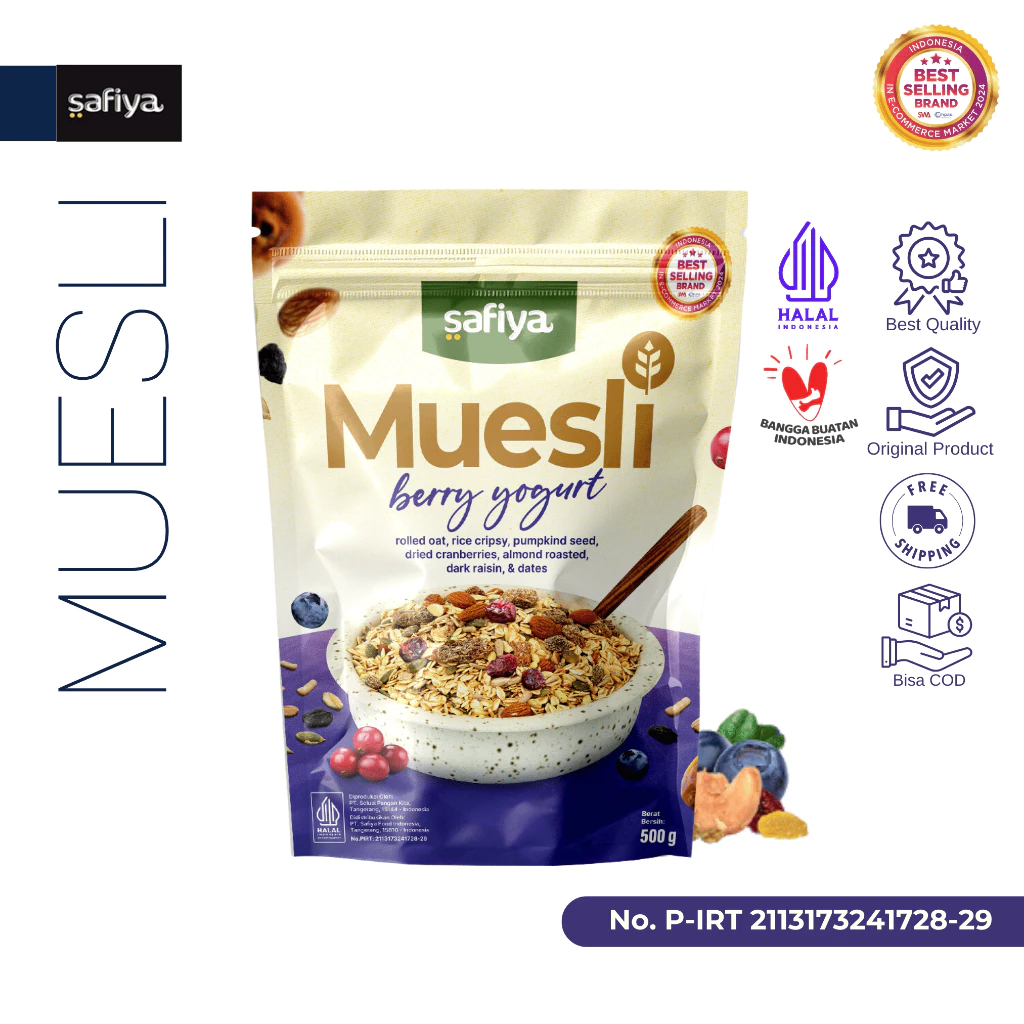 

Safiya Muesli Berry Yogurt 500 Gram Sereal With Almond Premium Diet Oatmeal Oat Granola