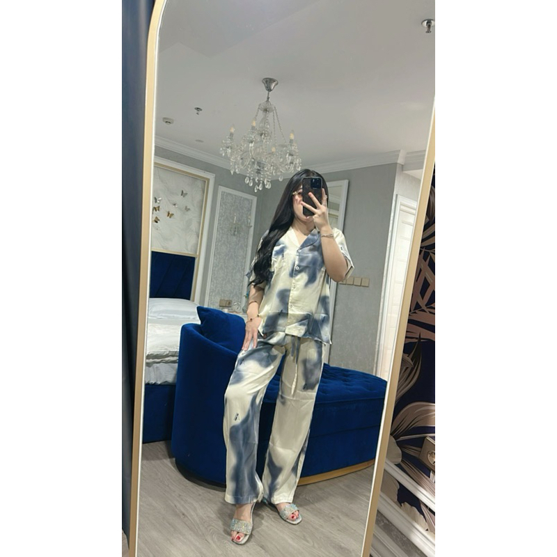 Piyama SATIN SILK (PREMIUM) - Baju tidur  wanita motif Tie die