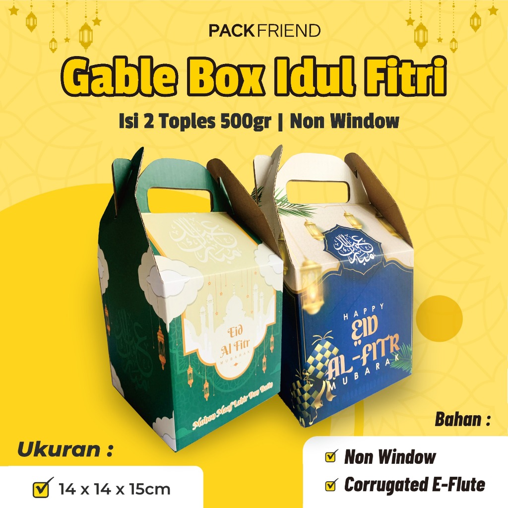 

Gable Box Lebaran 14x14x15 cm/ Box Jinjing 2 Toples 500gr NON WINDOW/ Box Hampers Idul Fitri/ Box Lebaran Parcel/ Souvenir Gift Eid Mubarak