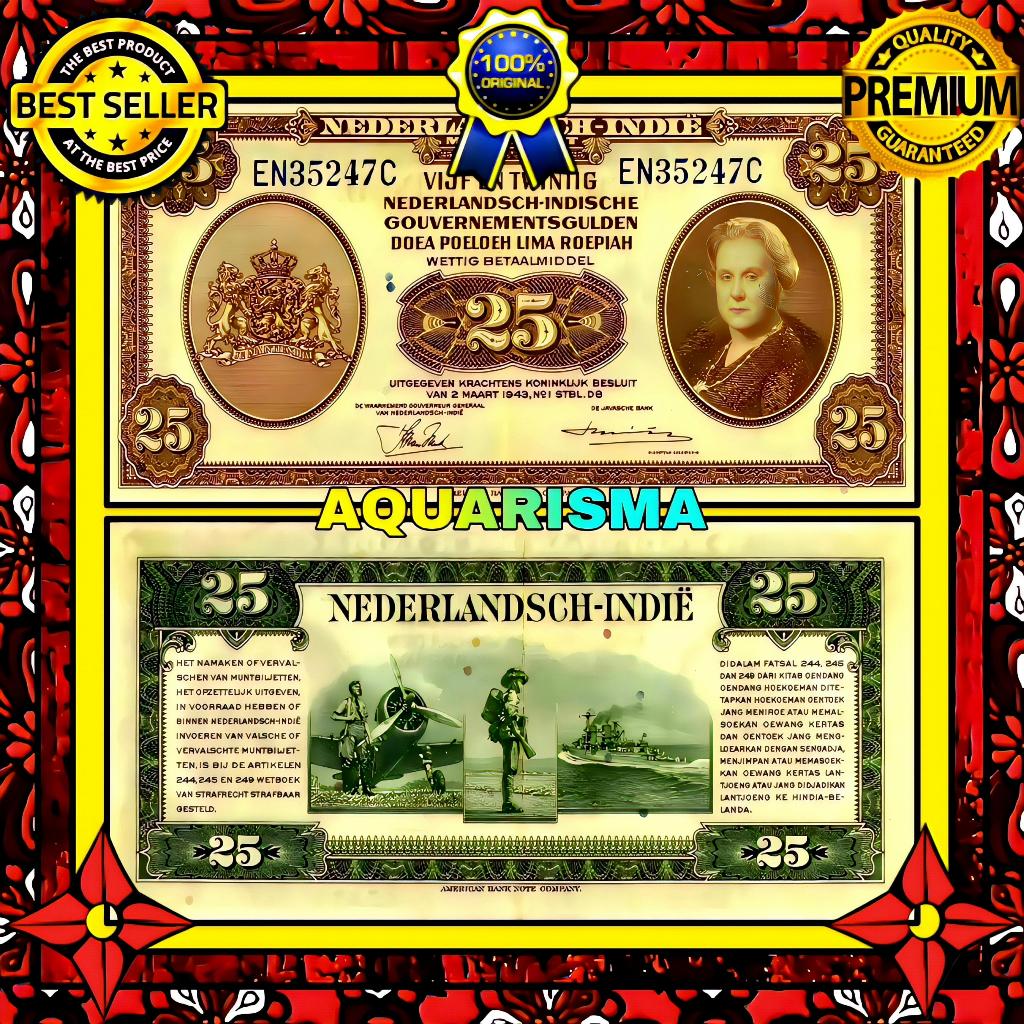 KOLEKSI NUMISMATIK - SOUVENIR UANG KUNO 25 GULDEN HINDIA BELANDA WILHELMINA 1943