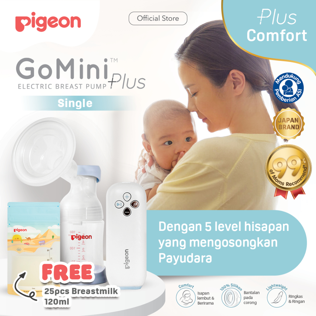 (LIMITED STOCK FREE BREASTMILK) PIGEON Breast Pump Go Mini Plus Single FREE Breatmilk 120ml isi 25pc