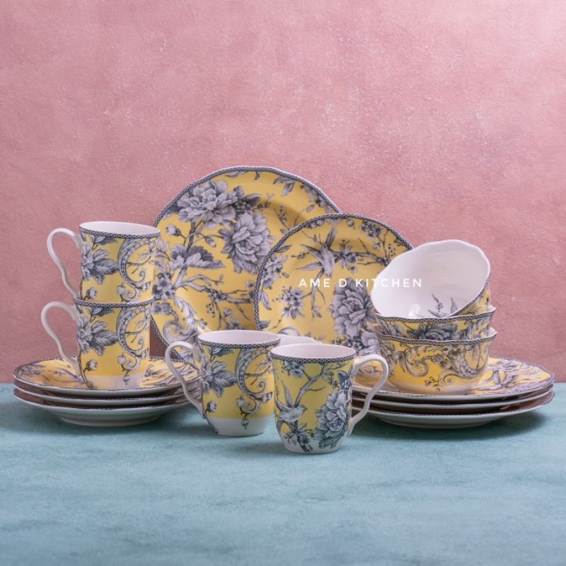 Perlengkapan makan keramik set / Dinner set sango isi 16 pcs adelaide yellow