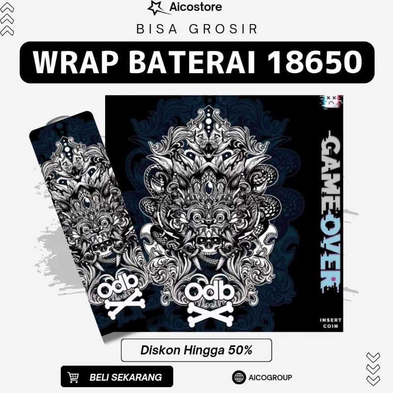 AICO - Skin Wrap Baterai 18650 Art Barong Bali Indonesian Series Limited Edition Super Keren Hitam M
