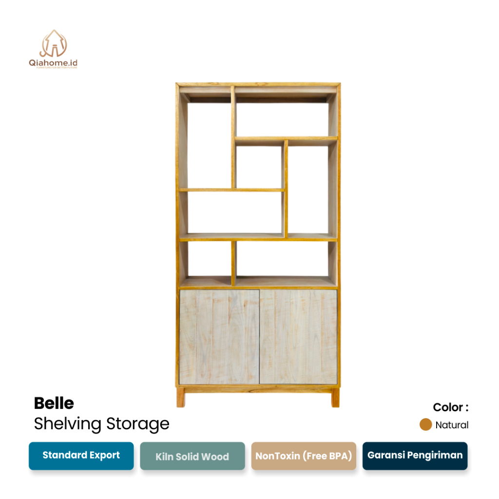 QIAHOME Cabinet  Bufet Kayu Minimalis  Bufet Penyekat ruangan  Lemari Kayu Aesthetic  Rak Buku Minim