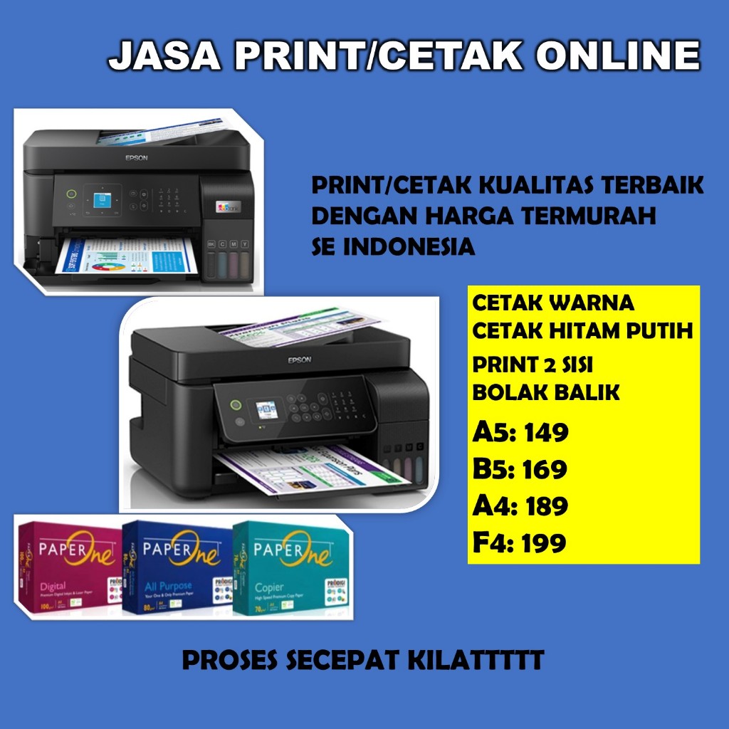 

Print Cetak Dokumen Makalah Proposal Skripsi Tesis Jurnal Buku Cepat Hvs A4 Dan F4/Folio 80gsm Hitam Putih Dan Warna Termurah