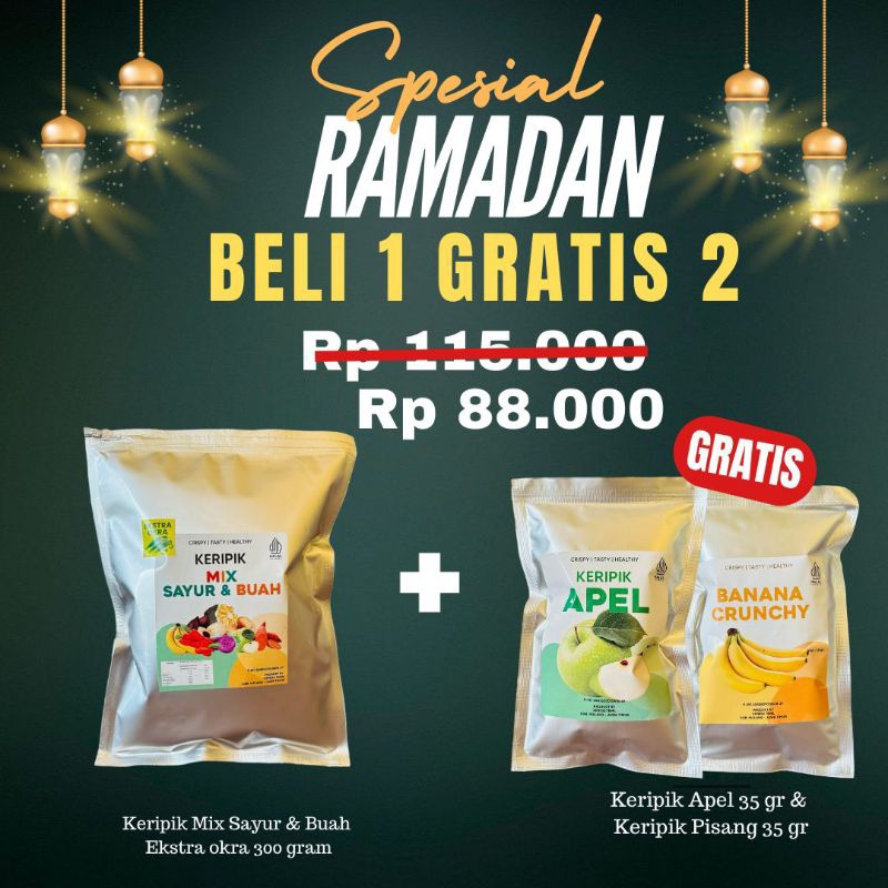

Xpresstemil Bundling Keripik Mix Sayur Jumbo Mix Buah Jumbo Gratis Keripik Bawang Putih