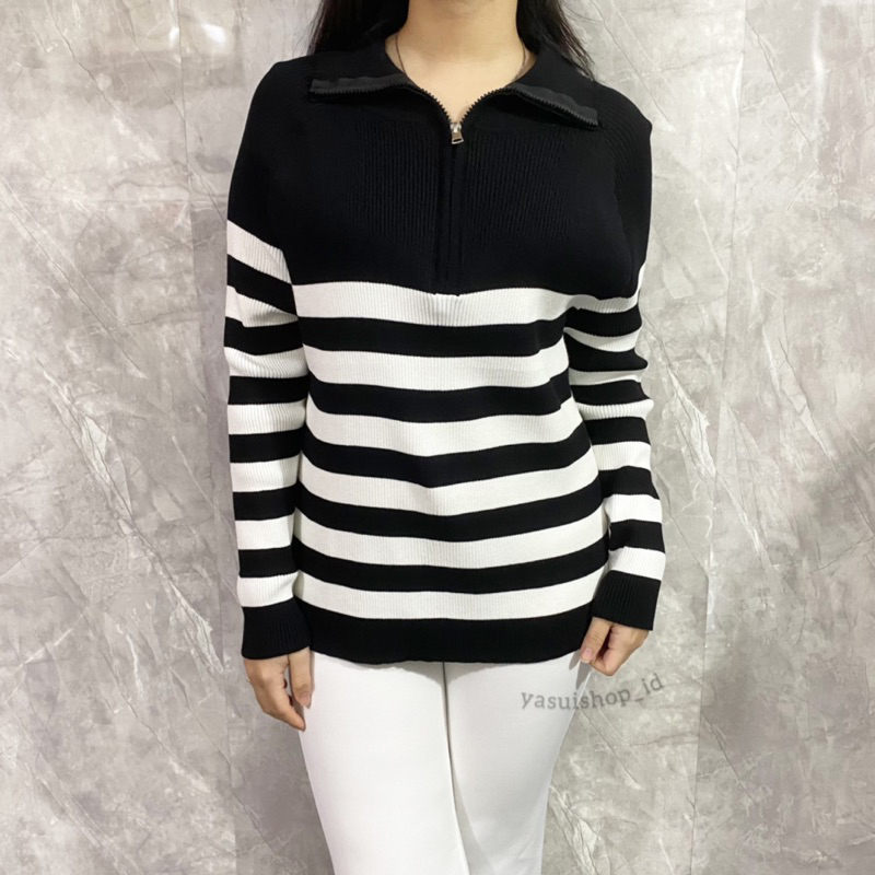 YASUI - Victory Longsleeve Stripes Knit Top (LD 170cm) | Atasan Lengan Panjang Wanita Jumbo