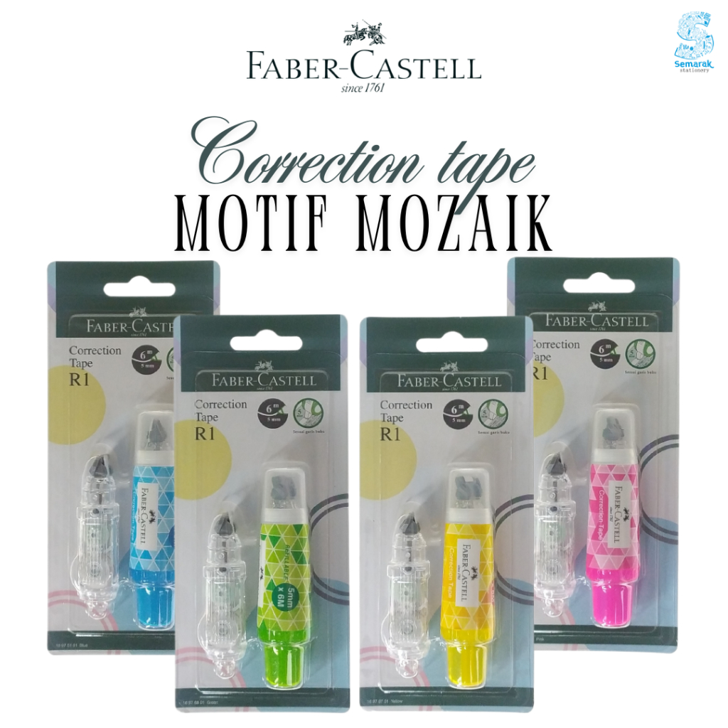 

Faber Castell Correction Tape R1 Tipex Kertas Motif Mozaik + Refill - Biru / Hijau / Pink / Kuning