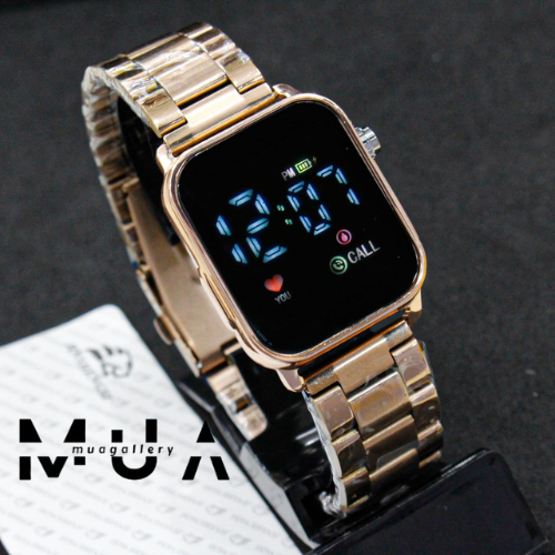 Jam Tangan Wanita Led Watch Digital Layar Kaca JSS Tali Rantai Stainless LED Digital Model Kekinian 