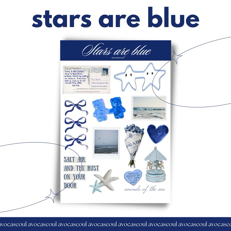 

stickers sheet stars are blue aesthetic ins korea untuk dekorasi scrapbook, deco pola, journaling, phonecase, headphone, stiker lucu