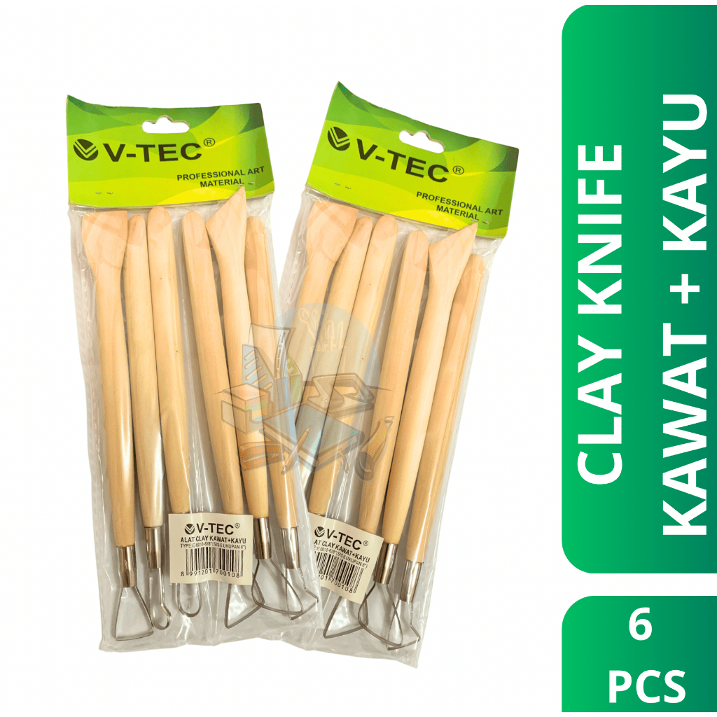 

[1 SET] Alat Clay Tools / Pisau Ukir Clay Knife Bahan Kawat + Kayu Ukuran 8" Isi 6 Pcs Vtec