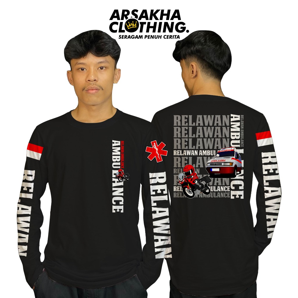 Kaos Lengan Panjang Relawan Ambulance Driver Racing  Baju Distro Katun Combed 30s by Arsakha Clothin