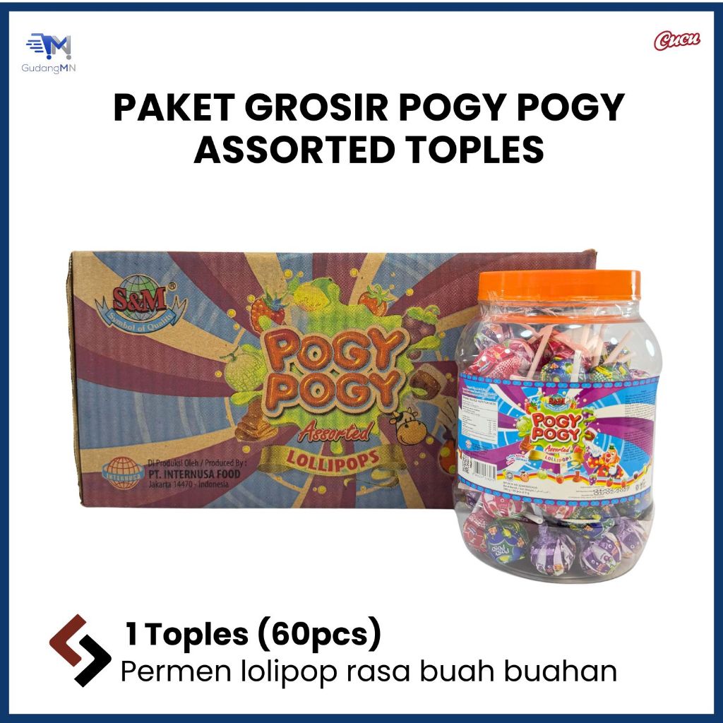 

[PAKET GROSIR] POGY POGY ASSORTED LOLIPOP TOPLES | PERMEN LOLIPOP 1 KARTON