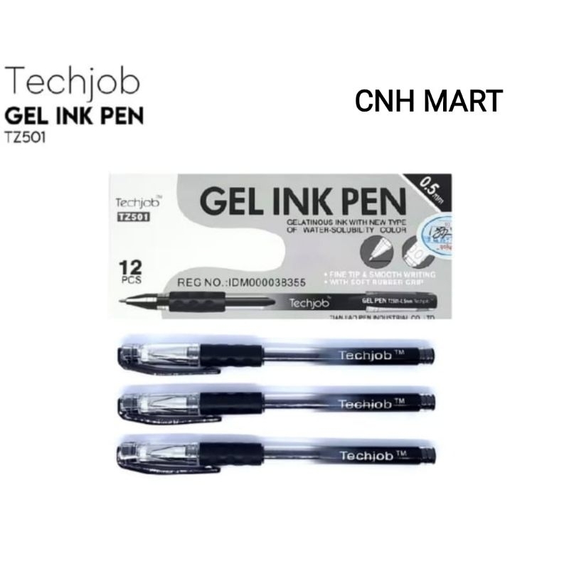 

(12)Pcs BallPoint Gel 0.5 MM TECHJOB TZ 501 Hitam Harga 12PCS