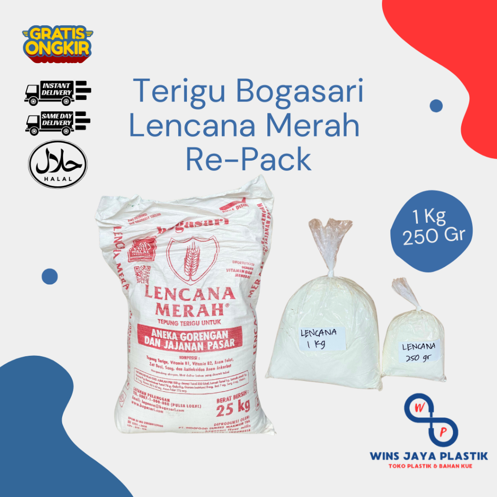 

Terigu Lencana Merah 1 Kg | Tepung Terigu Lencana Merah Re-Pack 1 Kg 250 Gr | Tepung Gorengan