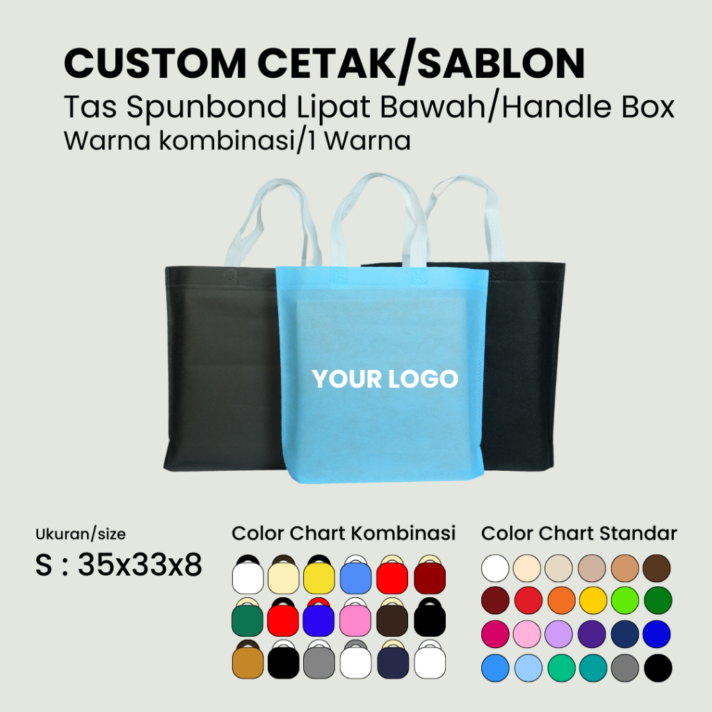 

Tas Spunbond Handle Box/Lipat Bawah - Custom Sablon - 35x33cm - Goodiebag|Shoppingbag|ToteBag|