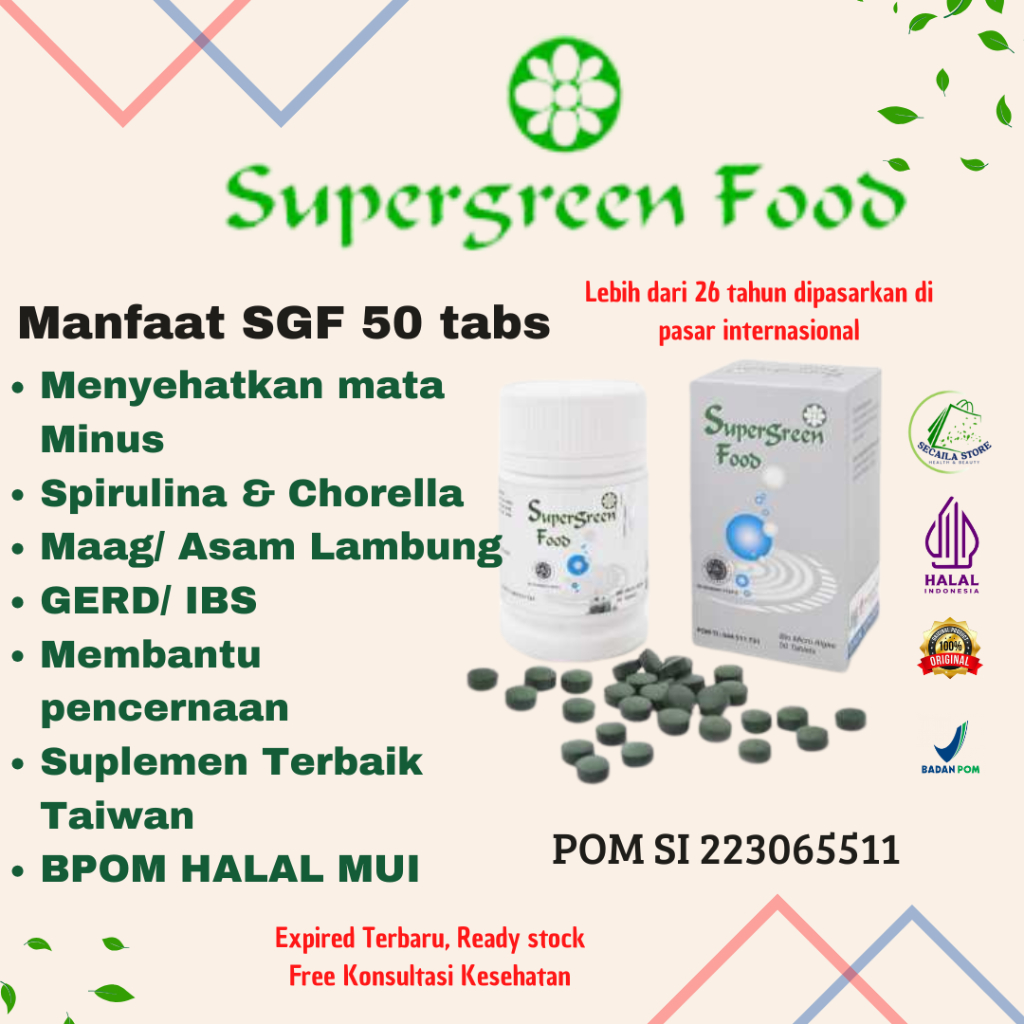 Supergreen Food SGF 50 Tabs Suplemen padat gizi untuk meningkatkan imun tubuh KK Indonesia Original