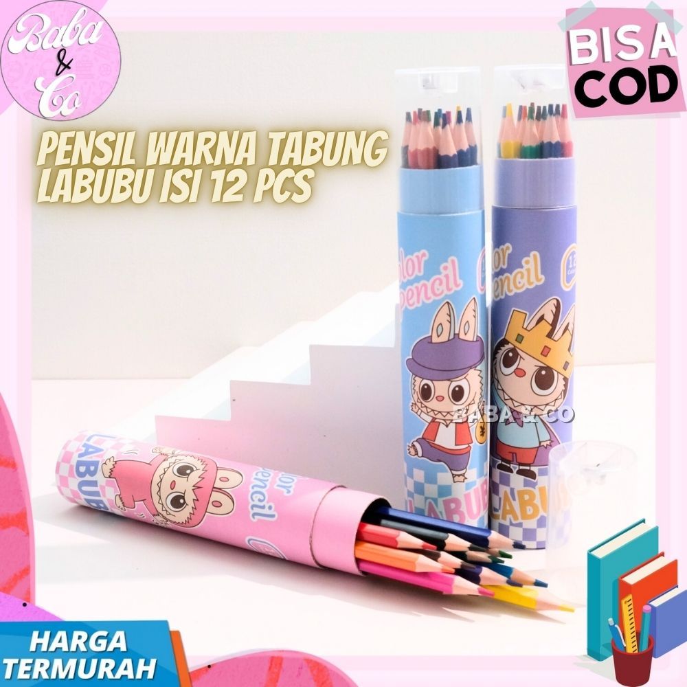 

1 BOX 12 PENSIL WARNA LABUBU LUCU UNIK PENSIL WARNA TABUNG LABUBU 12 COLOR WARNA FREE RAUTAN PENSIL WARNA