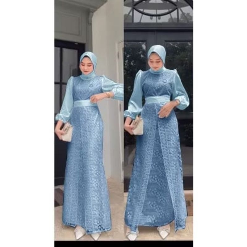 MELIA - DRESS BAJU GAMIS GAUN BRUKAT REMAJA DEWASA SATIN VELVET BUSUI JUMBO WARNA BIRU CERAH SERIES 