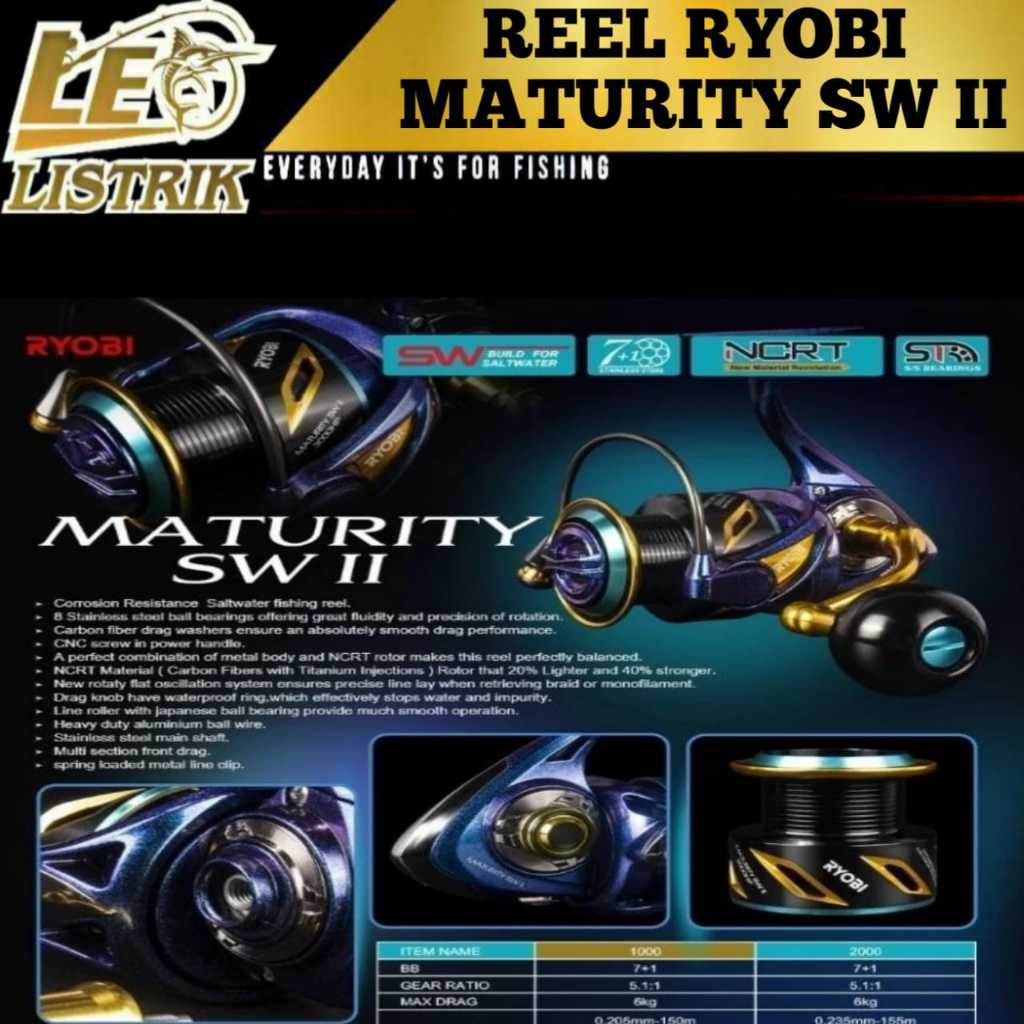 REEL RYOBI MATURITY SALTWATER II POWER HANDLE 1000 2000 3000 4000 5000 6000