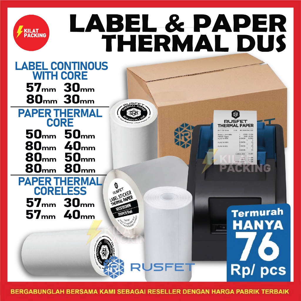 

Kertas Struk Printer Kertas Thermal Kertas Struk EDC Paper Thermal RUSFET DUS EKSPEDISI / KARGO