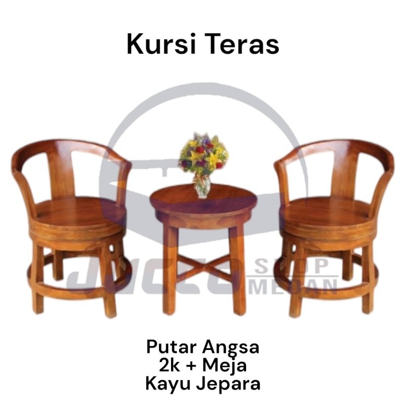 [ JUCCO ] Kursi Tamu Teras Kayu Jepara dan Meja Jepara Ukir - Kursi Teras Kayu Murah - Kursi Kafe Ja