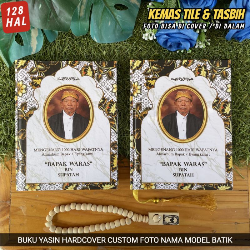 Buku Yasin Hardcover Batik Series Custom Foto & Nama Alm/Almh 128 Halaman
