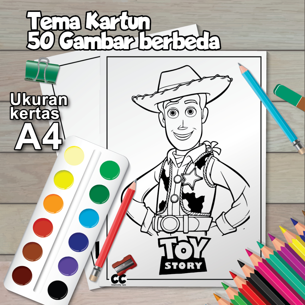 

50 Gambar Kertas Mewarnai Anak Ukuran A4, A5 / Tema Kartun / Cocok Untuk Aktivitas Anak Di Rumah