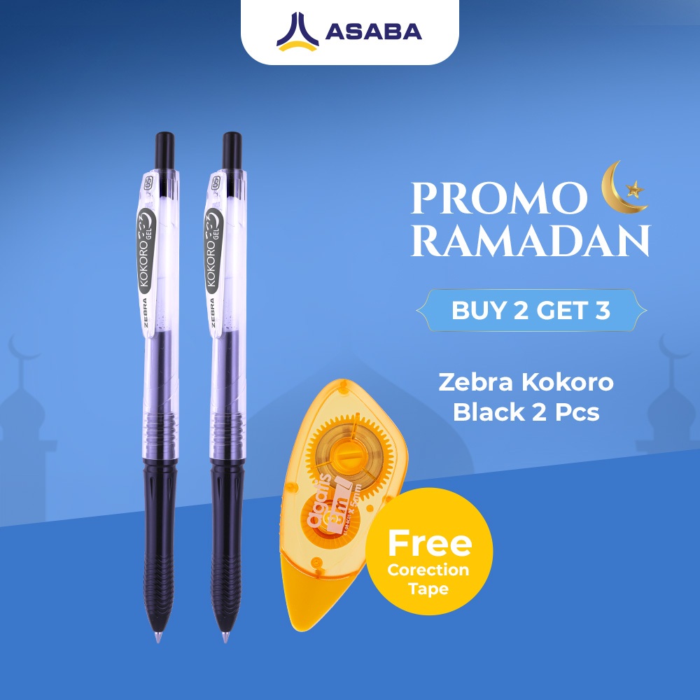 

Paket Tulis Pen/Pulpen/Bulpen Gel Zebra Kokoro Black 05mm 2 pcs Free Correction Tape/Tipe-x