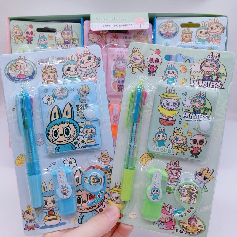

LABUBU 4 in 1 set stationery paket alat tulis pulpen 4 warna buku notebook diary stabilo isolatip halloween hadiah goodiebag souvenir ulang tahun birthday ultah anak sekolah