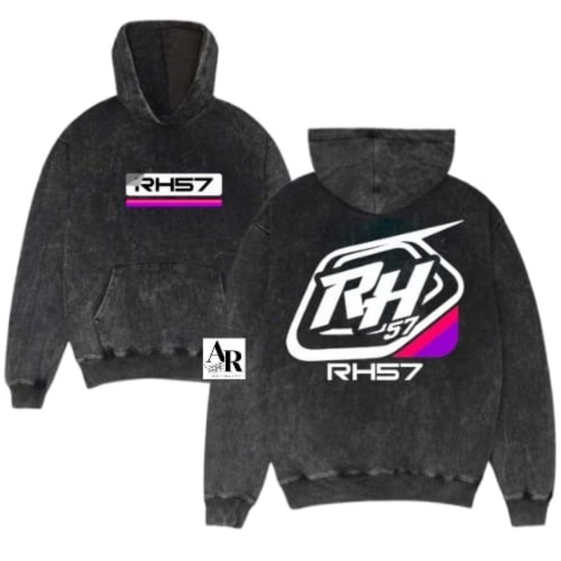 RH57 Washed Sweater Hoodie Katun Plecce Black Washing M-XXL