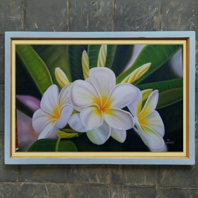 hiasan dinding lukisan cetak bunga Jepun Bali hias plus figura ukuran 85*55