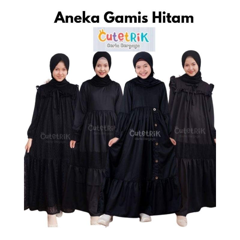 [Bisa COD] Gamis Anak Remaja Dewasa Hitam Polos / Brukat / Brokat Cutetrik / Gamis Hitam / Putih / N