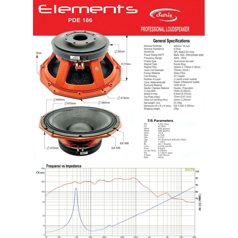 SPEAKER SATRIA PRO 18INCH ELEMENT SERIES PDE 186