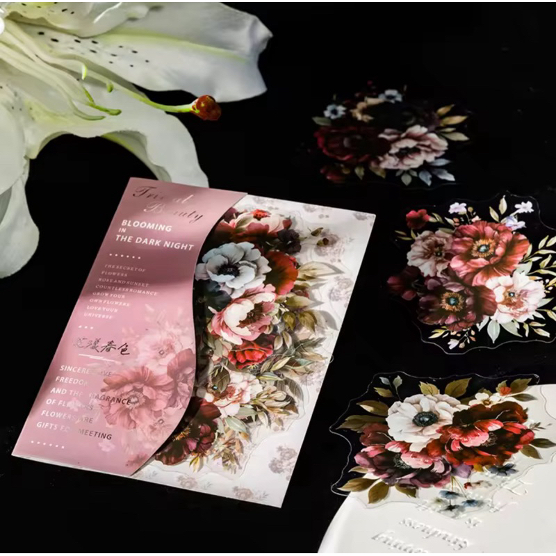 

Sticker Pack Dark Night Flower Journal Scrapbook DIY Stiker Jurnal Kit
