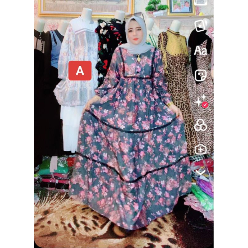 GAMIS RENDA SALVINA BAHAN CRESPO PRINTING