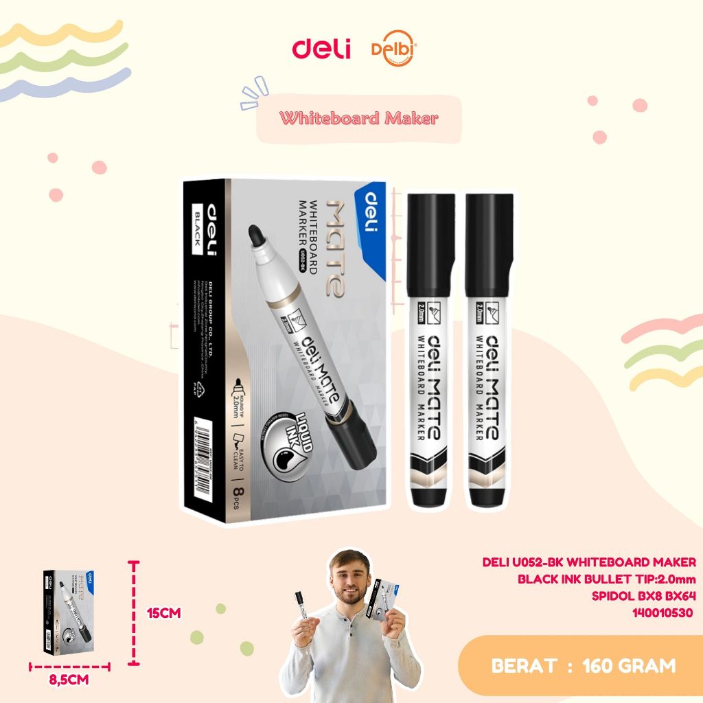 

DELI U052-BK WHITEBOARD MAKER BLACK INK BULLET TIP:2.0mm SPIDOL