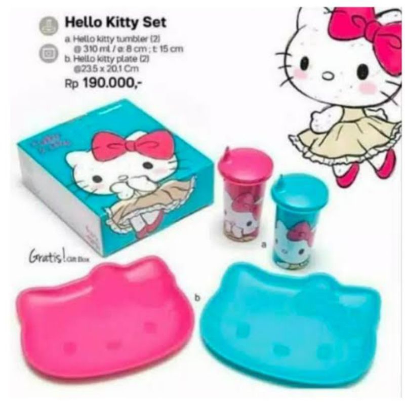 Hello Kitty Set Tupperware Piring Tumbler Set