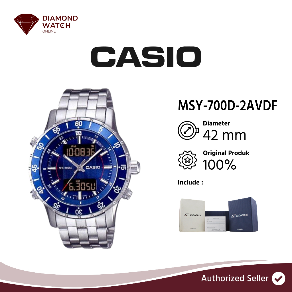 Casio MSY-700D-2AVDF Edifice 42mm / 12mm Digital Men Analog Blue Dial Stainless Steel Strap