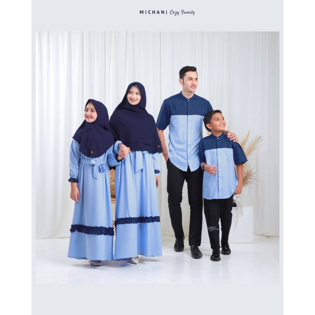 Baju Muslim Keluarga Sarimbit Murah Baju Couple Casual Sarimbit katun Biru bajuSeragamkekinian Baju 