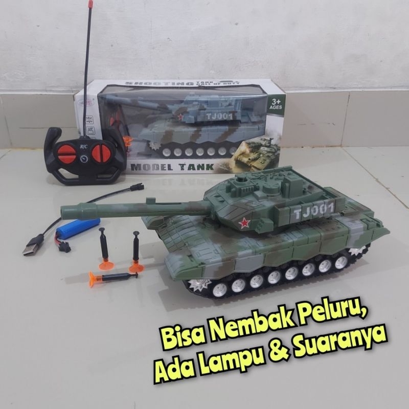 Mainan Mobil Remote Control RC Tank Model Tank T90 Russia Baterai cas Lampu & Suara Tembakan - Maina