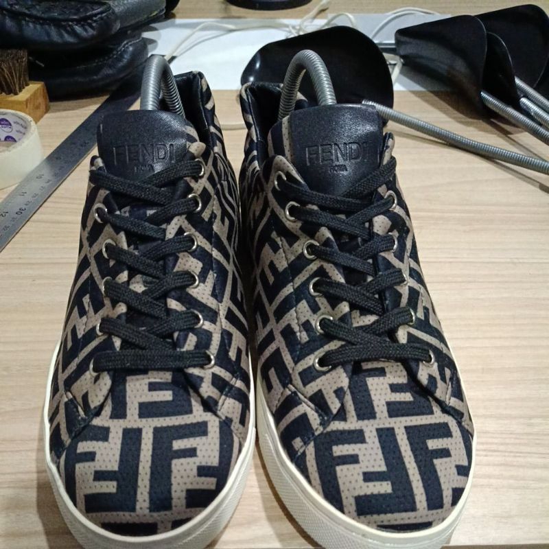Fendi FF Tech Low Top Lace Up Brown Fabric Sneakers
