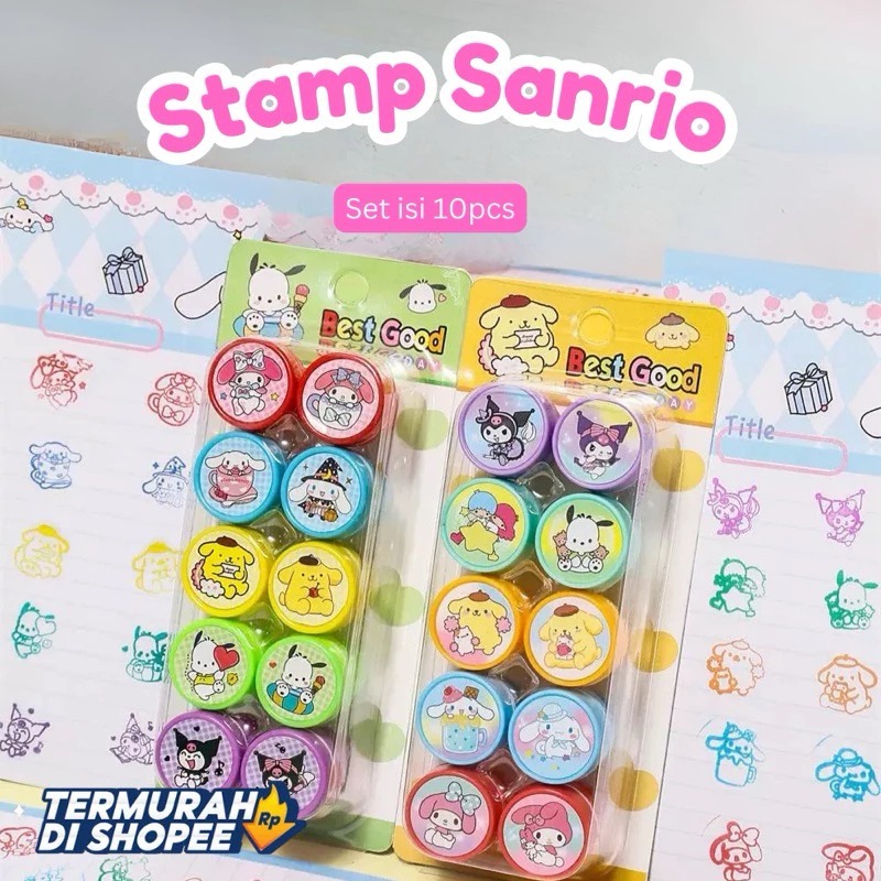 

Stempel / Stampel Karakter Sanrio 10in1 Kuromi Cinnamoroll Melody – Mainan Edukasi Anak Lucu Lengkapi koleksi alat tulis