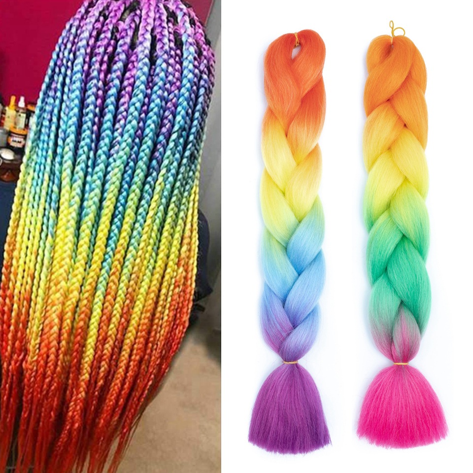 Rambut Kepang Palsu / Rambut Sambung Model Kepang Afrika Warna Ombre Biru Ukuran 24 inch 100g
